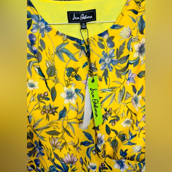 Sam Edelman Bright Yellow Floral Wrap Waist Knee Length Fully Lined Dres… - Picture 5 of 13